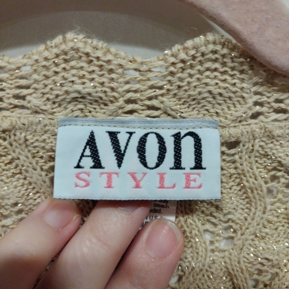 Avon Style Vintage Gold Sparkle Pointelle Knit Sweater Sz M/L Grandmacore Fairy - Picture 2 of 7